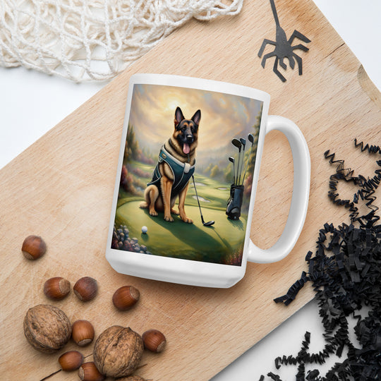 German Shepherd Golfer- White glossy mug V15