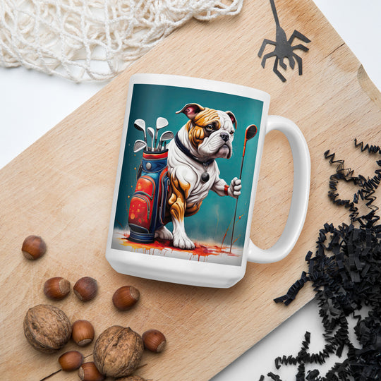 Bulldog Golfer- White glossy mug