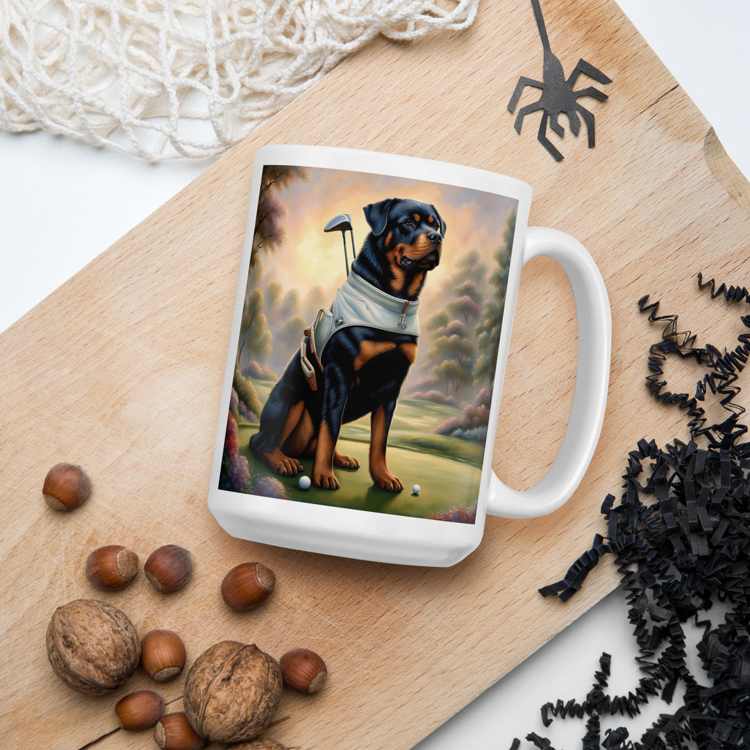 Rottweiler Golfer- White glossy mug v2