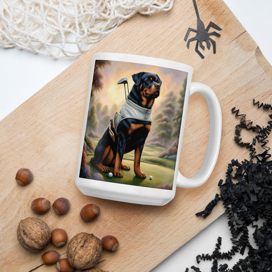 Rottweiler Golfer- White glossy mug v2