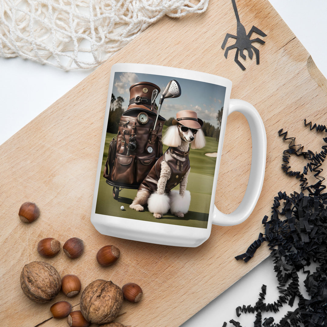 Poodle Golfer- White glossy mug V7