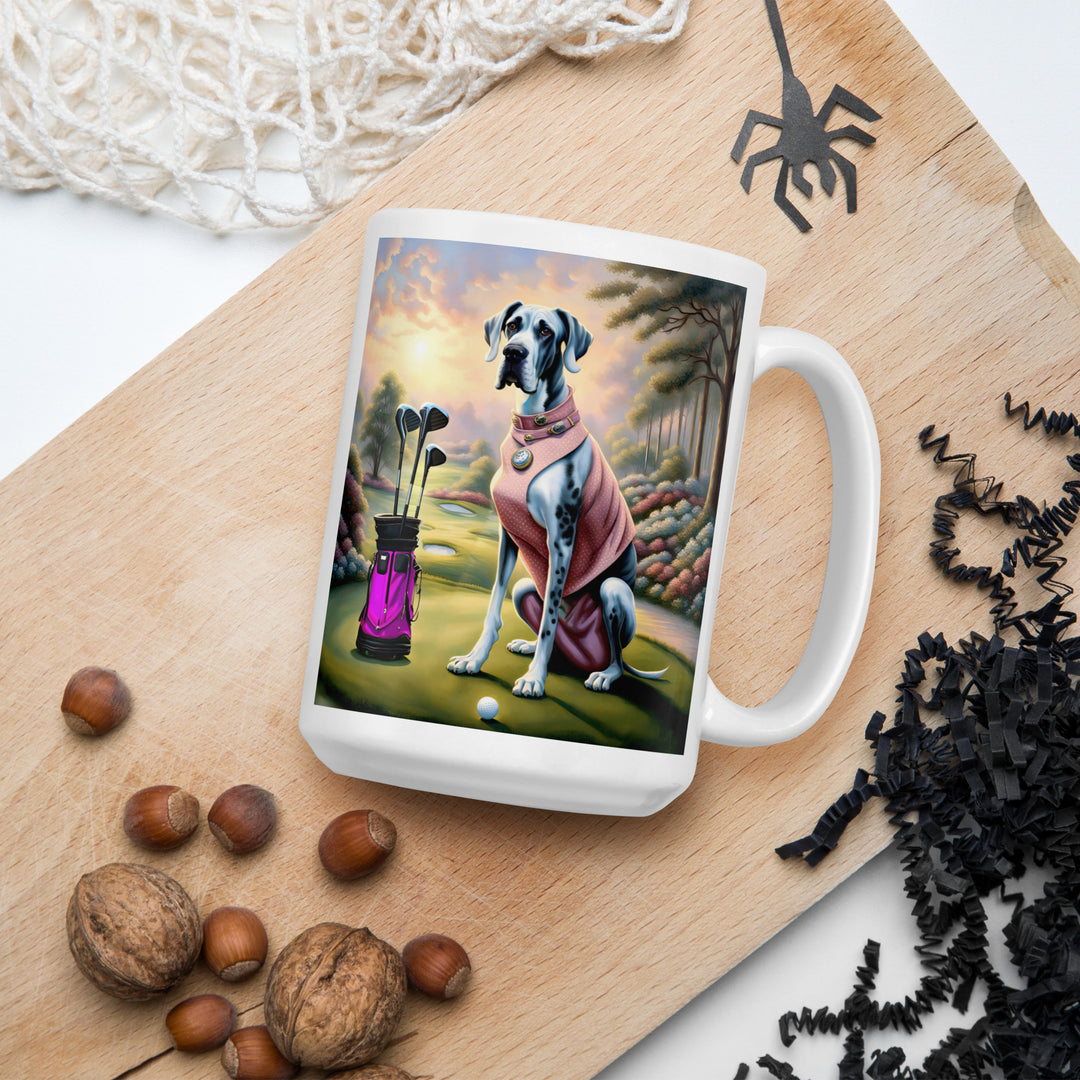 Great Dane Golfer- White glossy mug v4