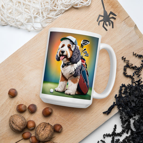 Bernedoodle Golfer- White glossy mug v6