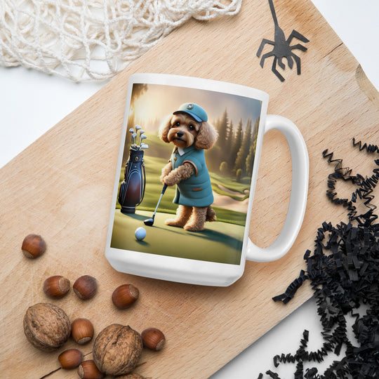 Cavapoo Golfer- White glossy mug v5