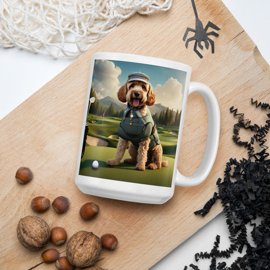 Cockapoo Golfer- White glossy mug v7