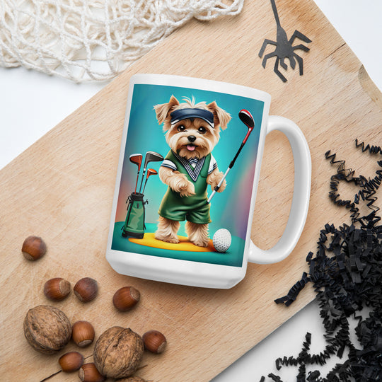 Morkie Golfer- White glossy mug v3