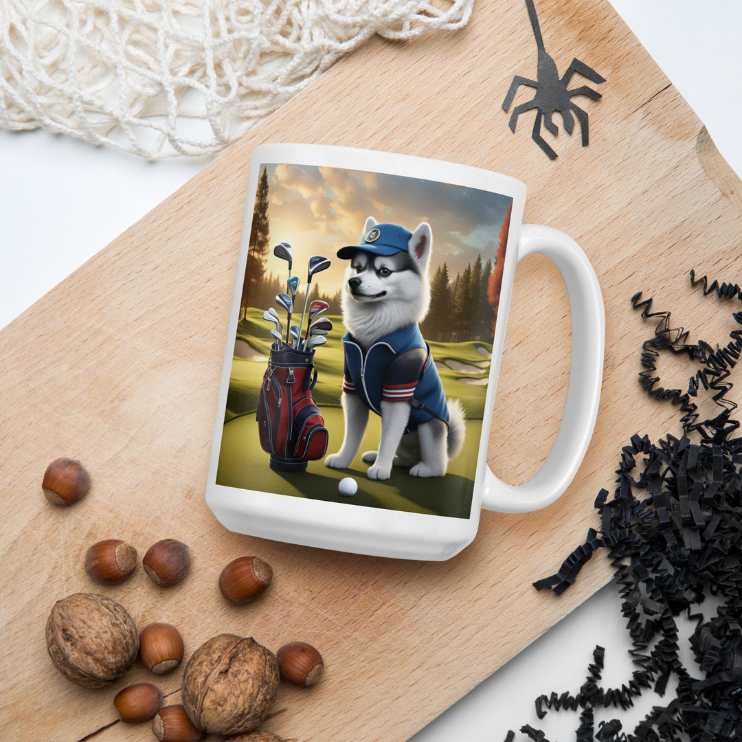 Pomsky Golfer- White glossy mug v4