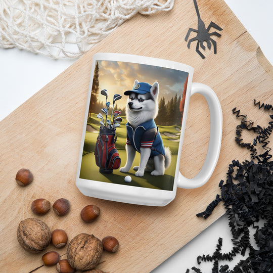 Pomsky Golfer- White glossy mug v4