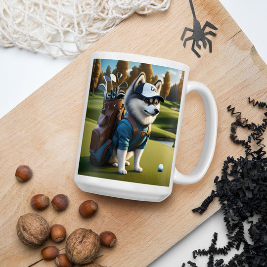 Pomsky Golfer- White glossy mug v10