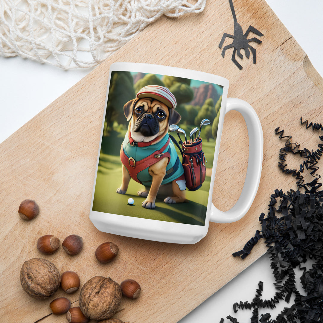 Puggle Golfer- White glossy mug v5