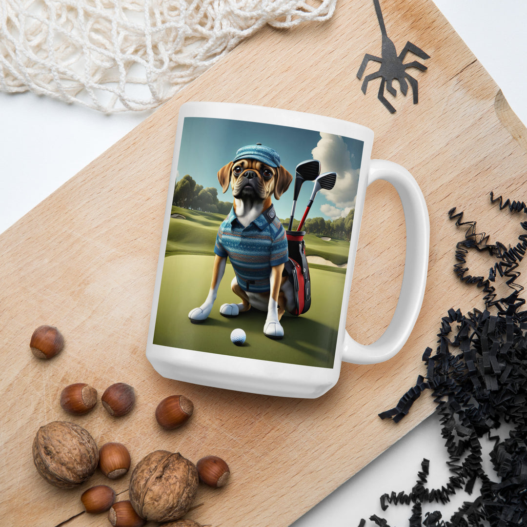 Puggle Golfer- White glossy mug v12