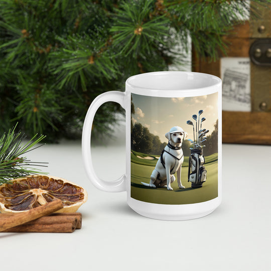 White glossy mug-Labrador Retriever Golfer V13