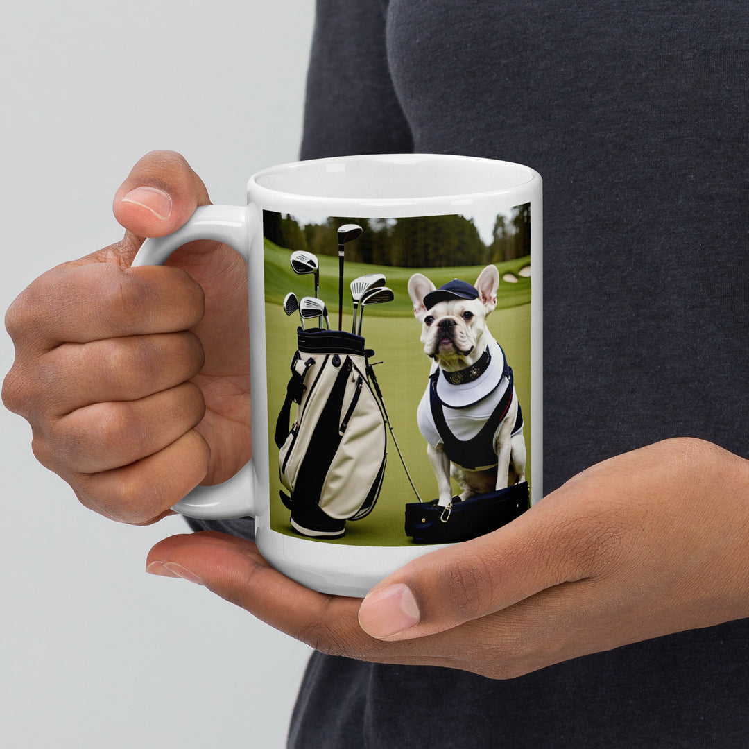 White glossy mug-French Bulldog Golfer V11