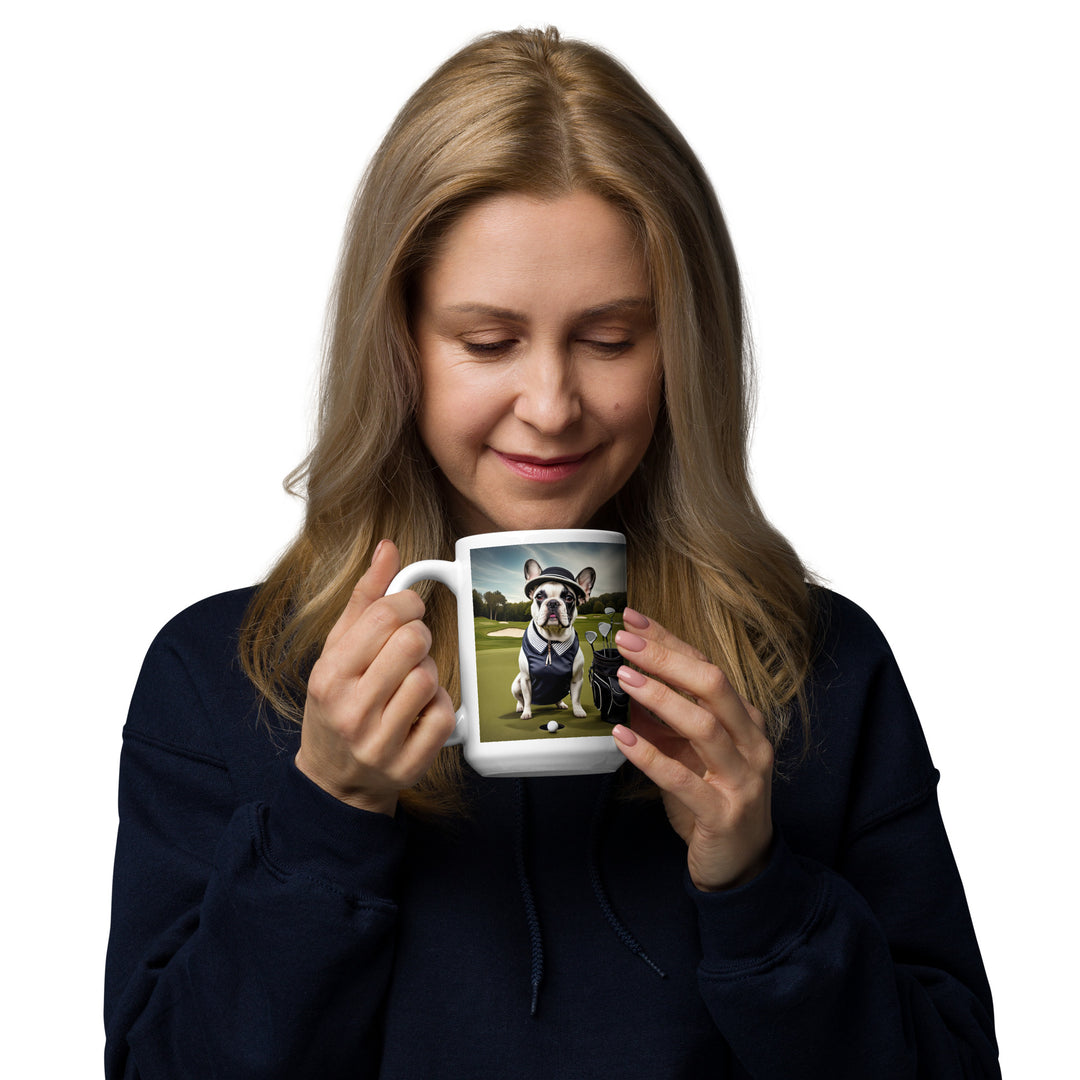 White glossy mug-French Bulldog Golfer V13