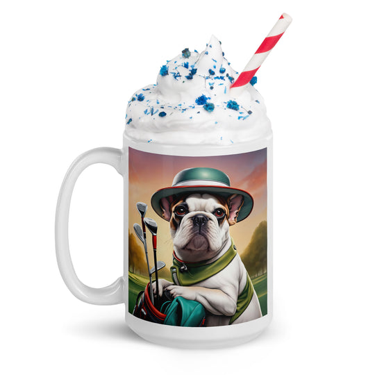 White glossy mug-French Bulldog Golfer V15