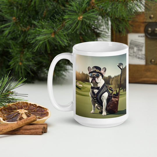 White glossy mug-French Bulldog Golfer V22