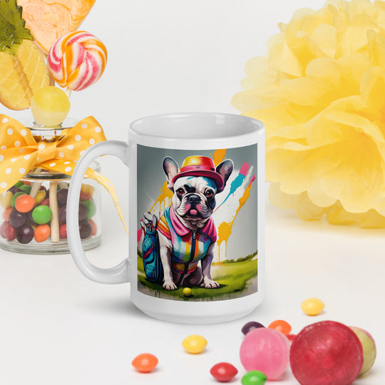 White glossy mug-French Bulldog Golfer V23