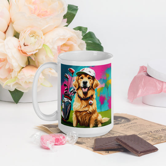 Golden Retriever Golfer- White glossy mug v2