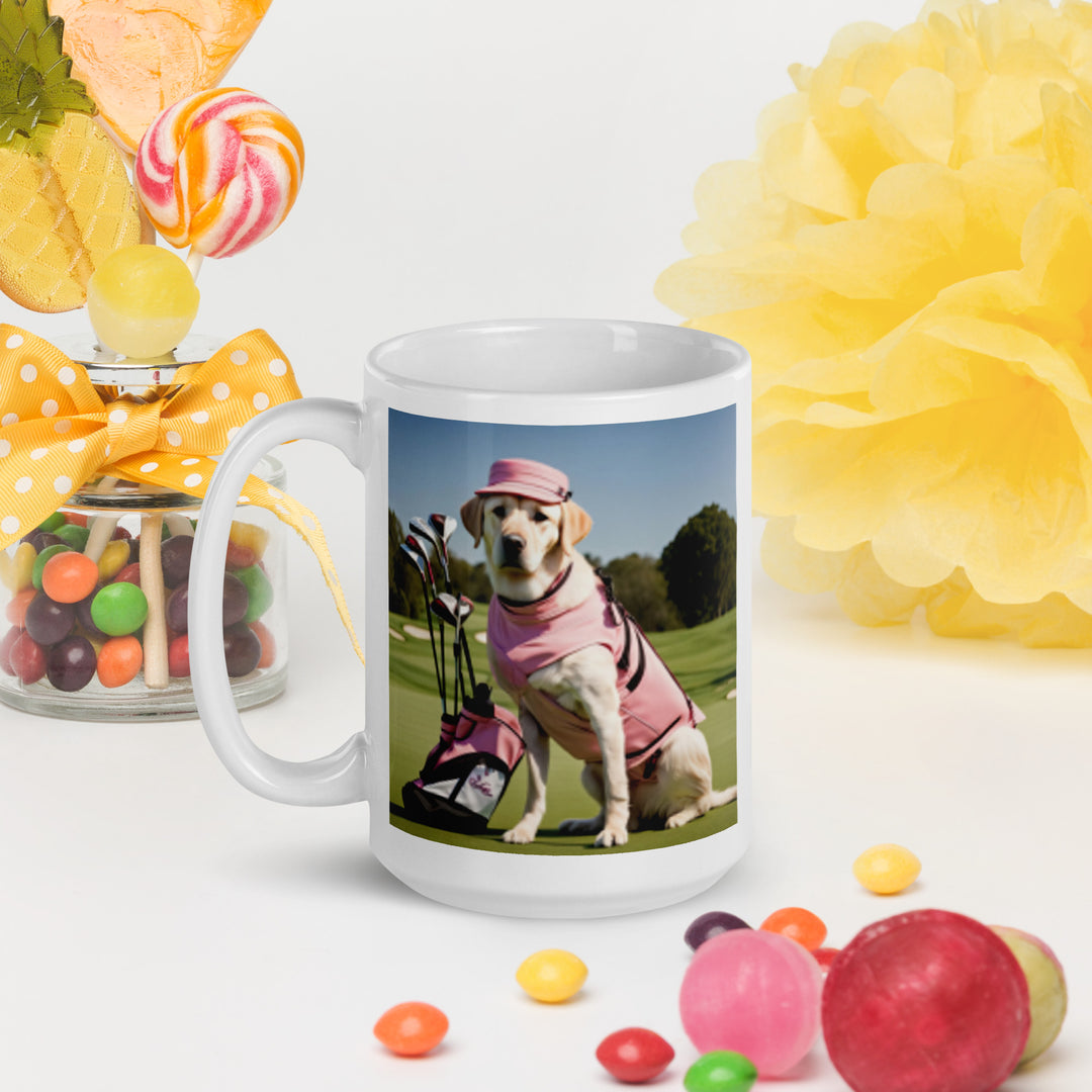 Golden Retriever Golfer-White glossy mug