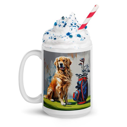 Golden Retriever Golfer- White glossy mug v3