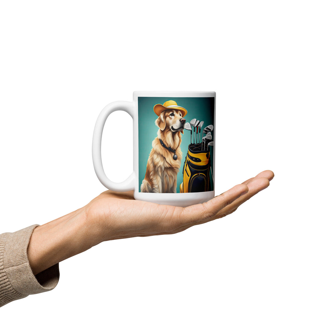 Golden Retriever Golfer- White glossy mug v4