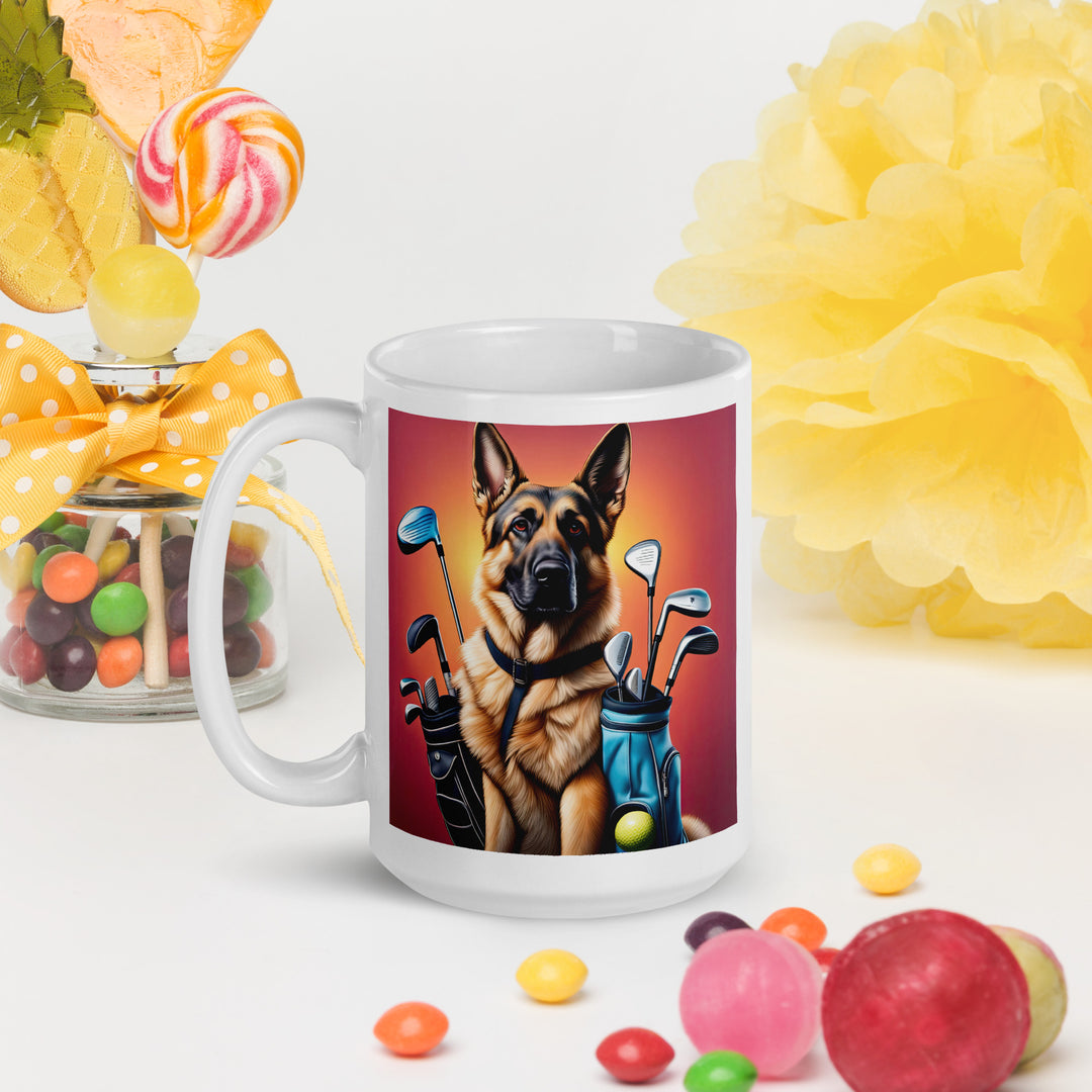 German Shepherd Golfer- White glossy mug v2