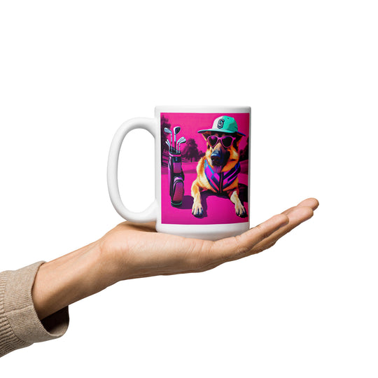 German Shepherd Golfer- White glossy mug v3