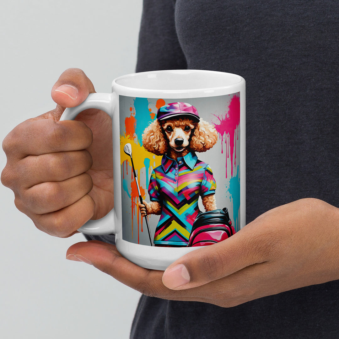 Poodle Golfer- White glossy mug v3