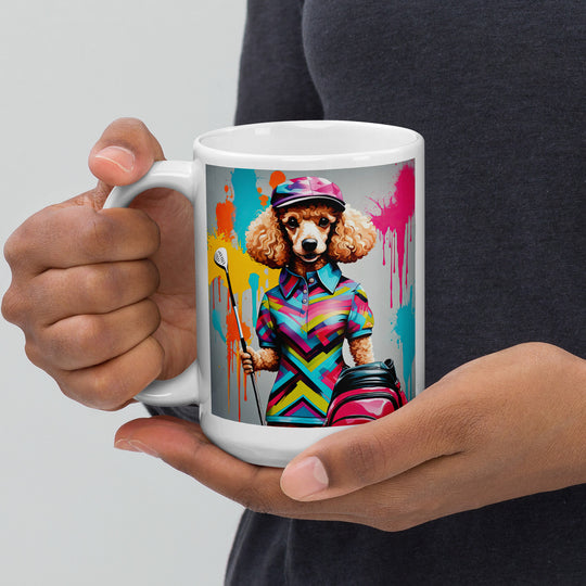 Poodle Golfer- White glossy mug v3