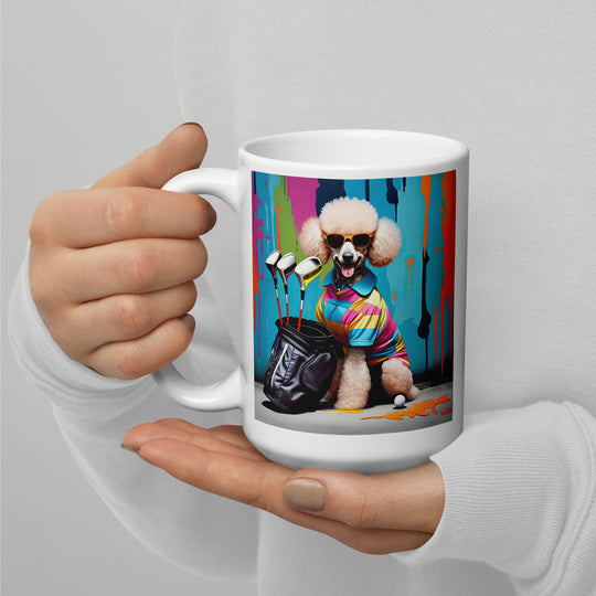 Poodle Golfer- White glossy mug v2