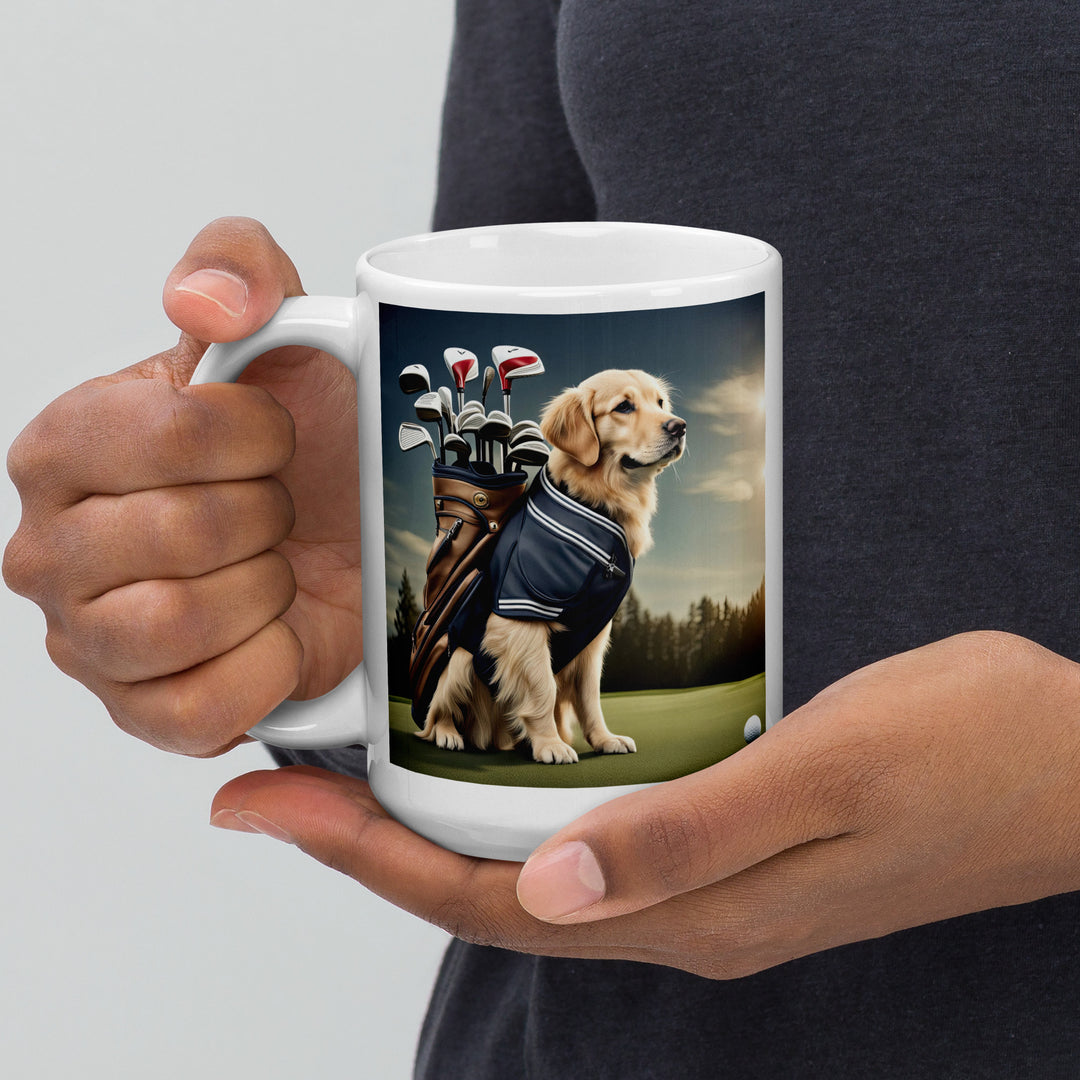 Golden Retriever Golfer- White glossy mug v6