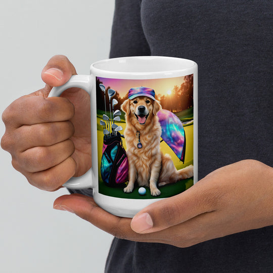 Golden Retriever Golfer- White glossy mug v10