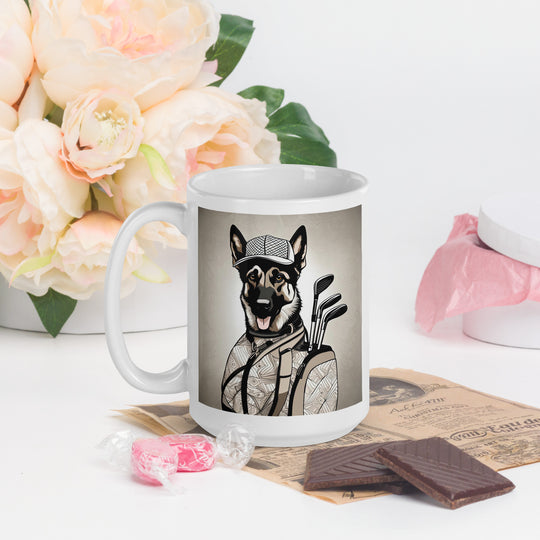 German Shepherd Golfer- White glossy mug V6