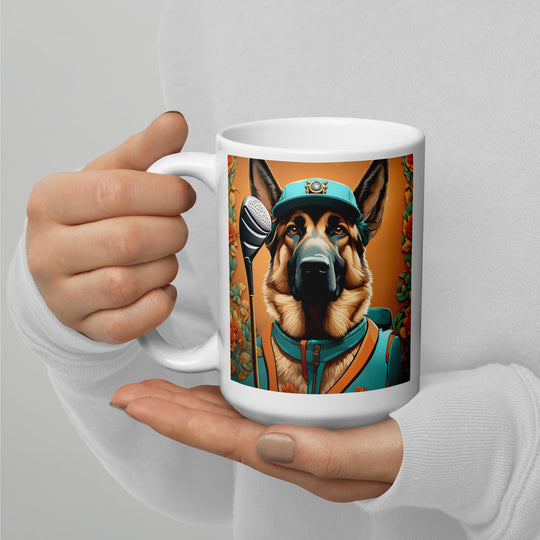 German Shepherd Golfer- White glossy mug V7