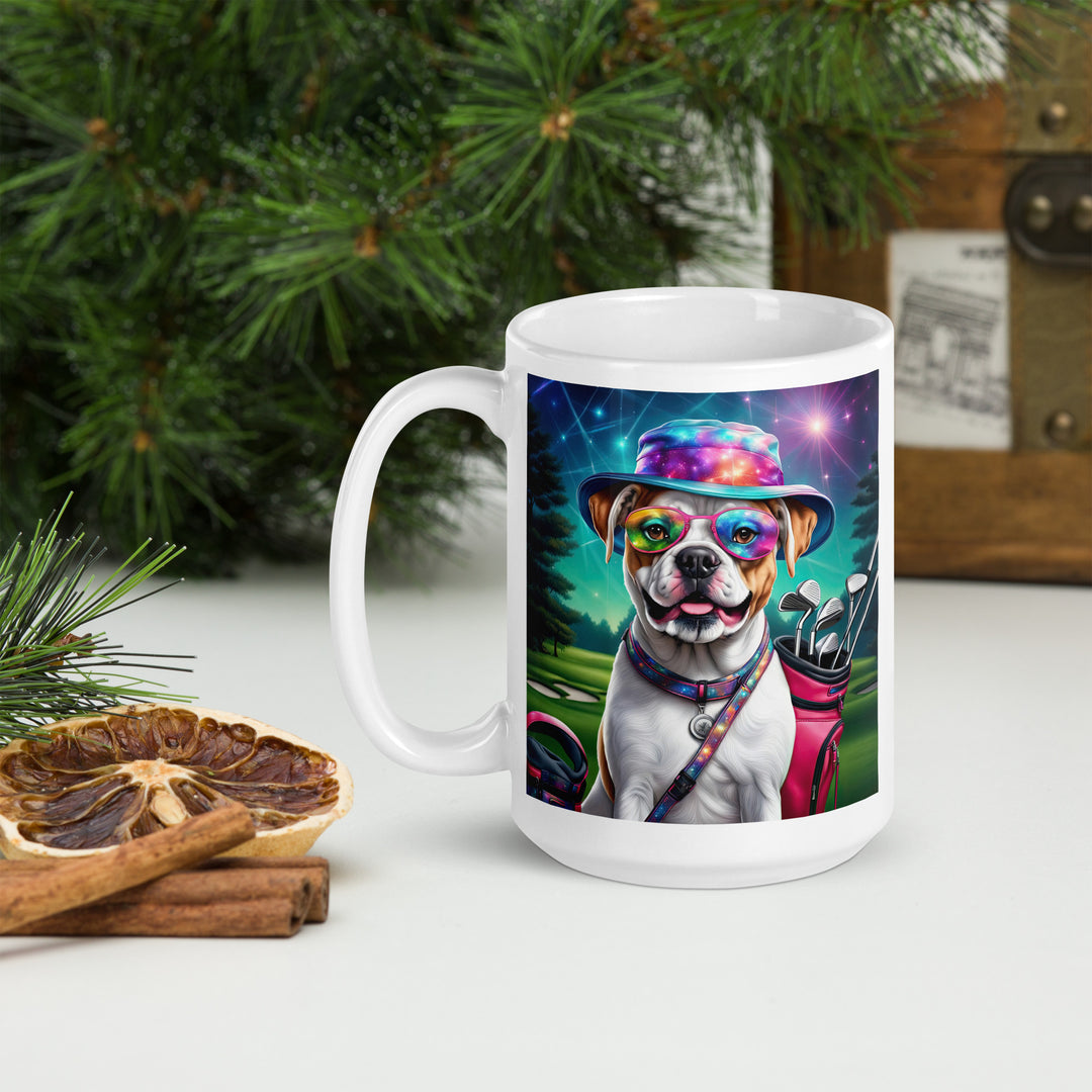 American Bulldog Golfer- White glossy mug