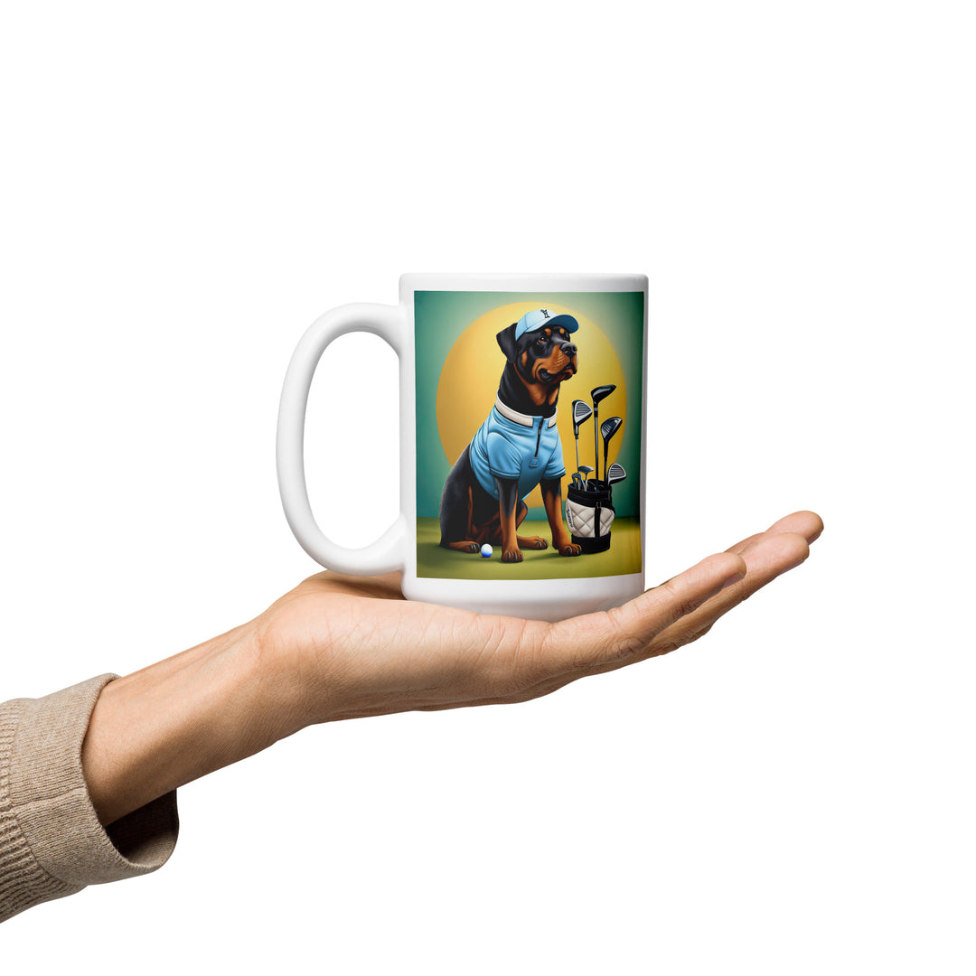 Rottweiler Golfer- White glossy mug v3