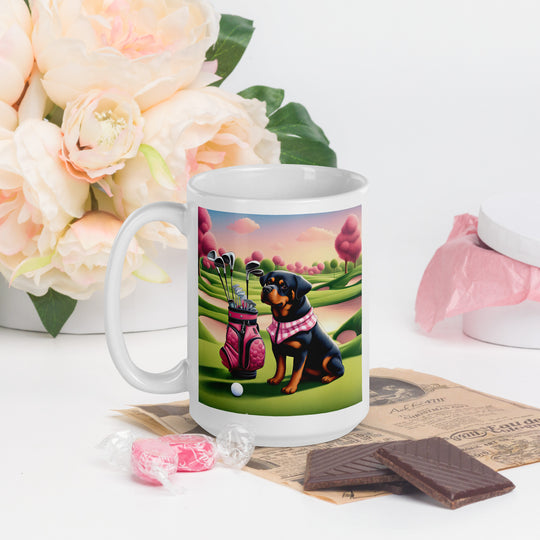 Rottweiler Golfer- White glossy mug v4