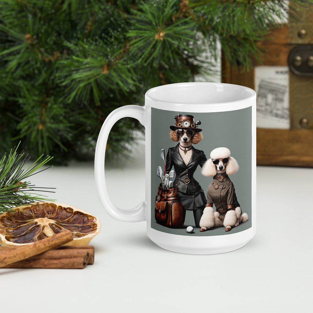 Poodle Golfer- White glossy mug V6