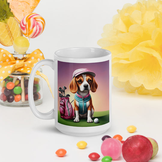 Beagle Golfer- White glossy mug v3