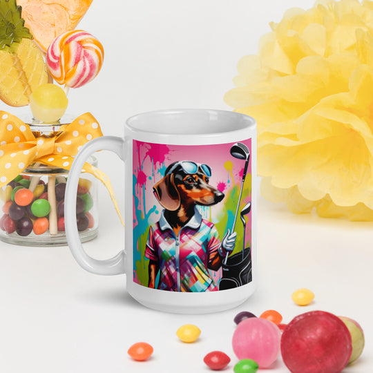 Dachshund Golfer- White glossy mug v2