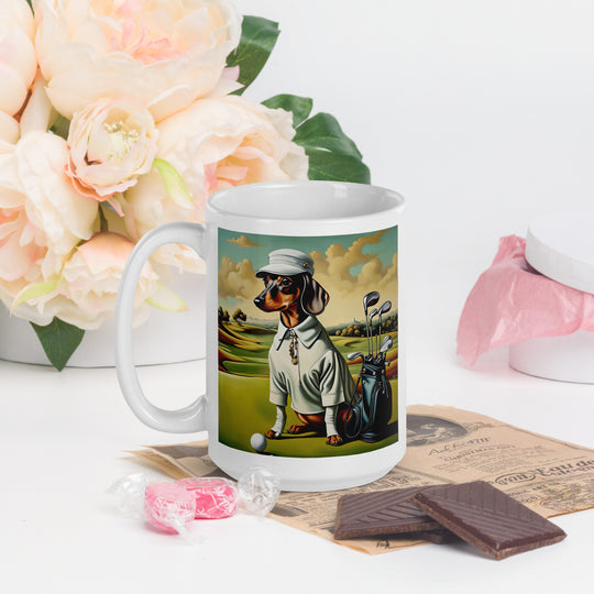 Dachshund Golfer- White glossy mug v3