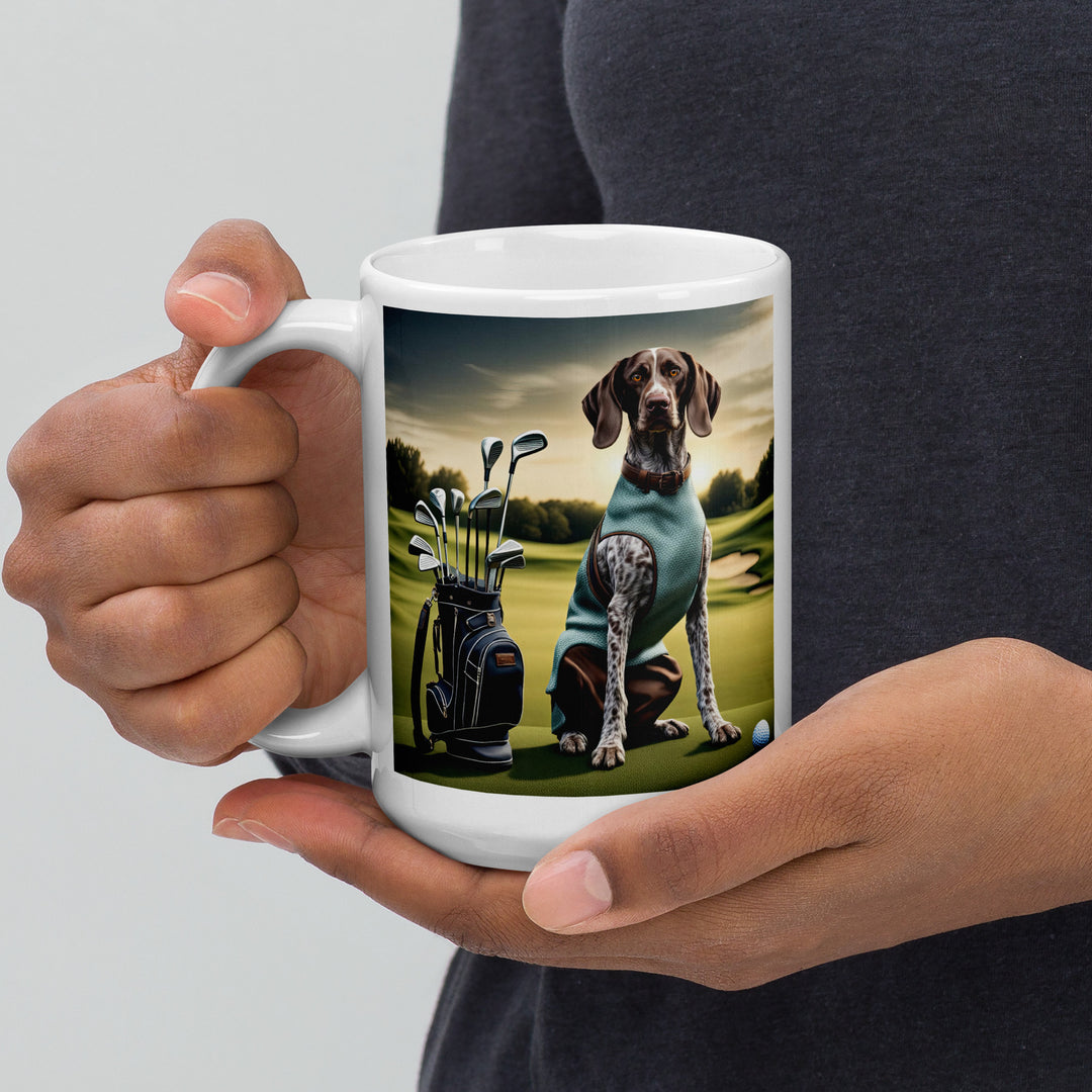 German Shorthaired Pointer Golfer- White glossy mug v2