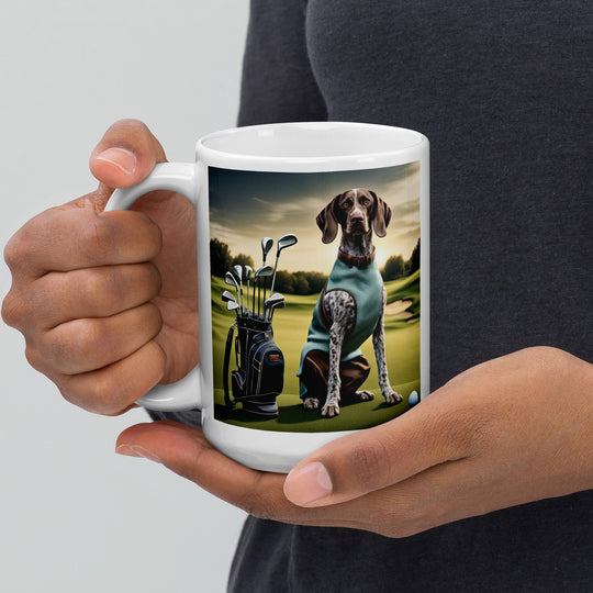 German Shorthaired Pointer Golfer- White glossy mug v2