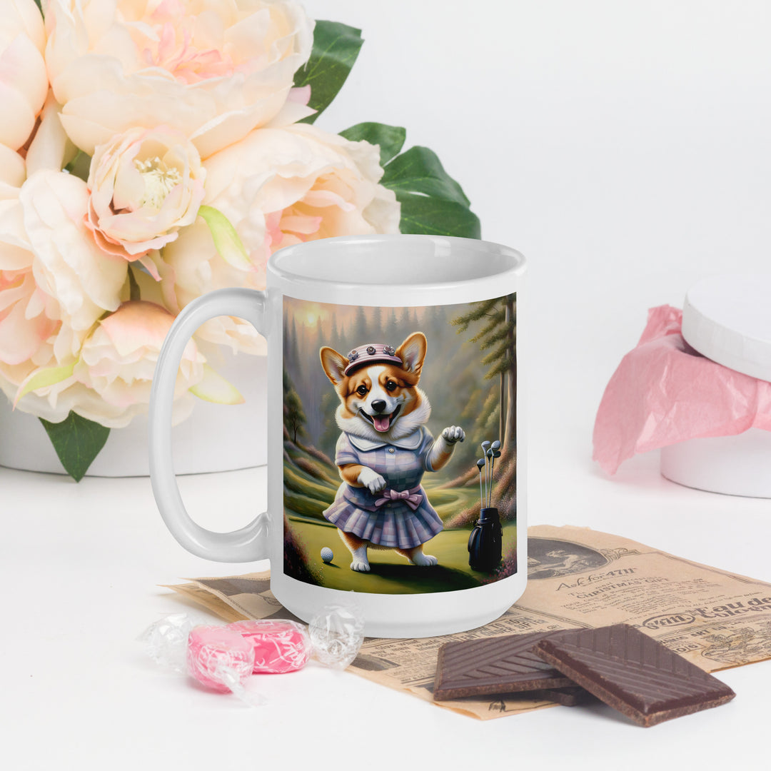 Pembroke Welsh Corgi Golfer- White glossy mug v2