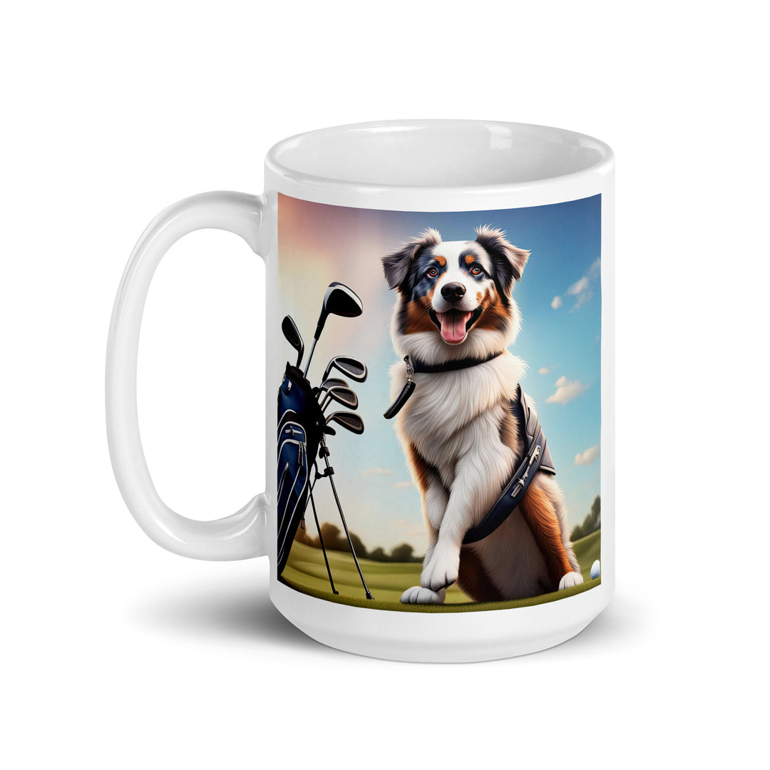 Australian Shepherd Golfer- White glossy mug