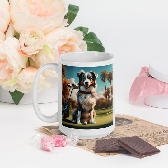 Australian Shepherd Golfer- White glossy mug v2