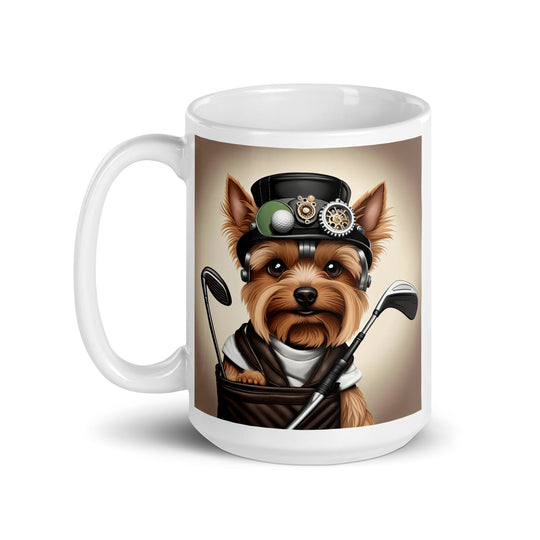 Yorkshire Terrier Golfer- White glossy mug v3