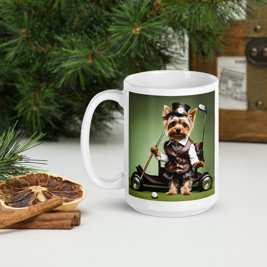 Yorkshire Terrier Golfer- White glossy mug v4