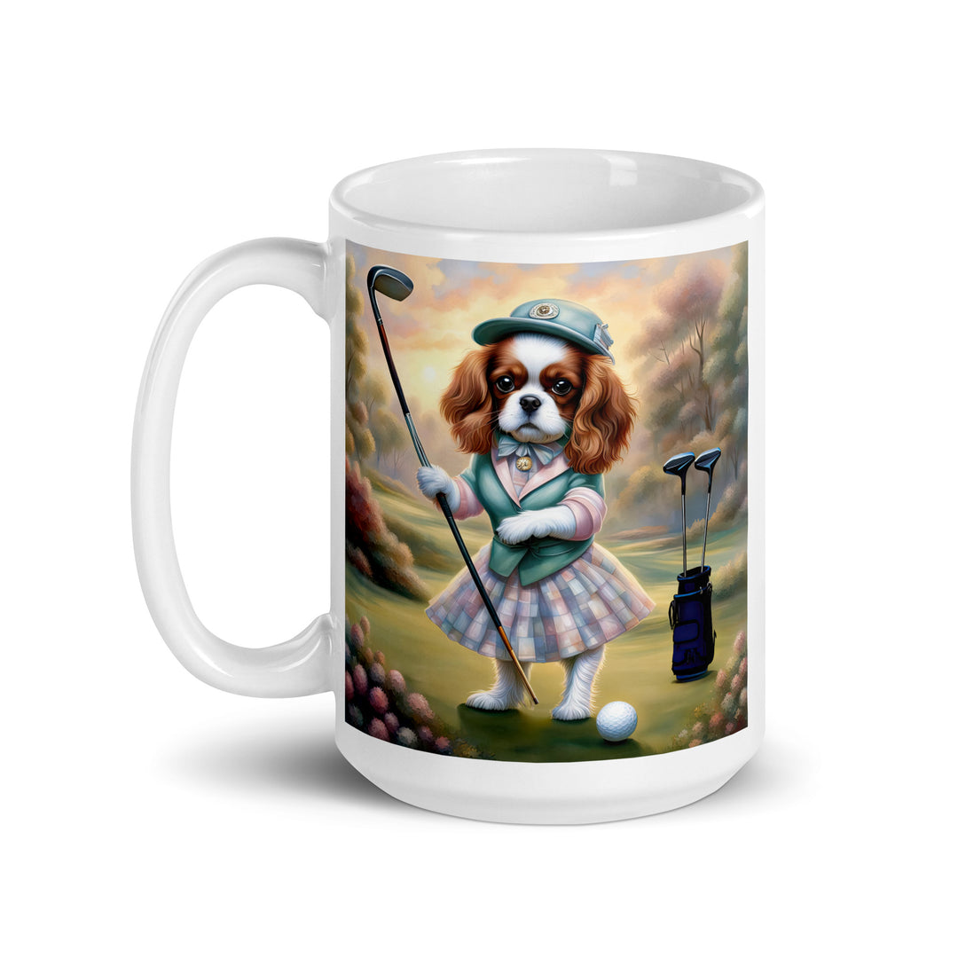 Cavalier King Charles Spaniel Golfer- White glossy mug