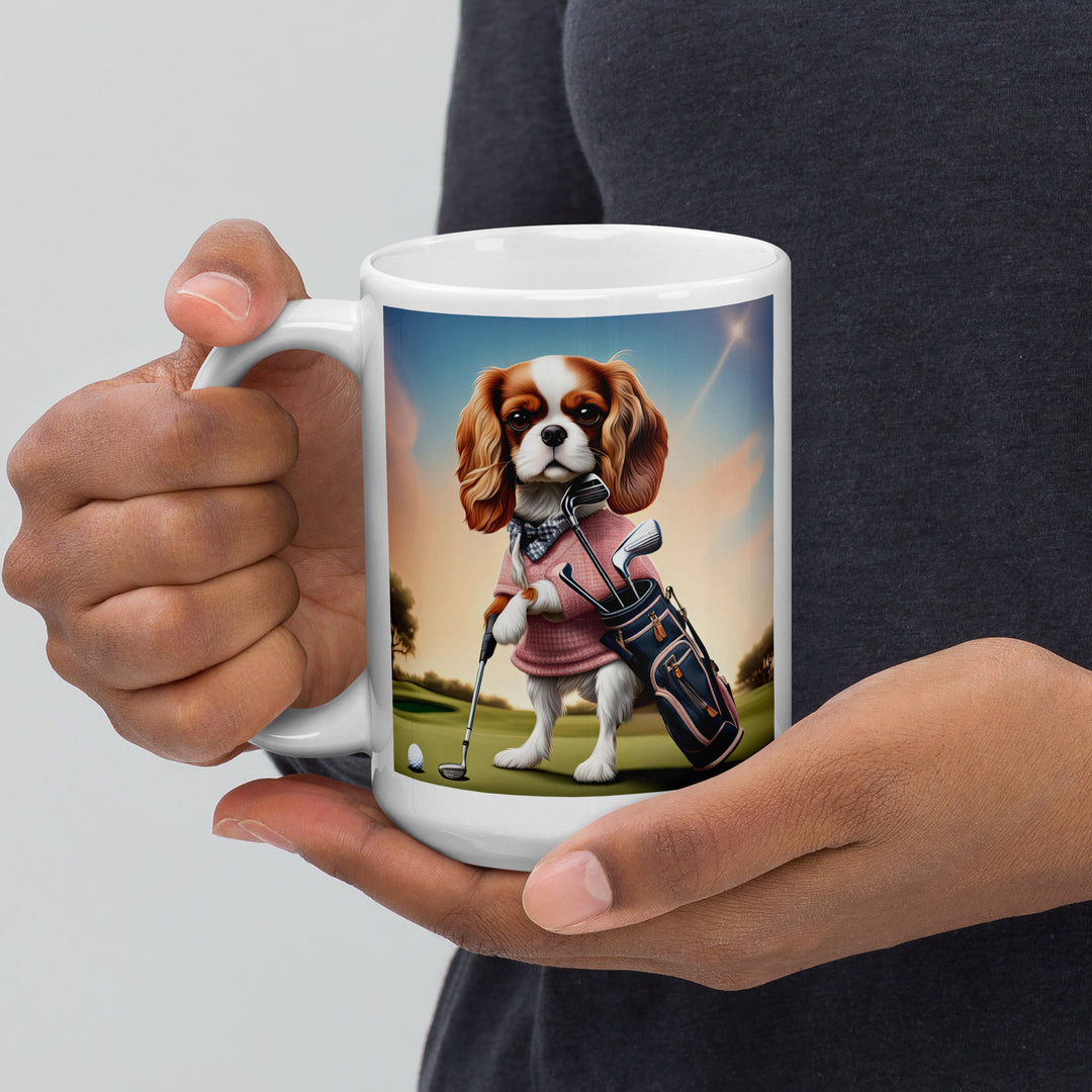 Cavalier King Charles Spaniel Golfer- White glossy mug v2